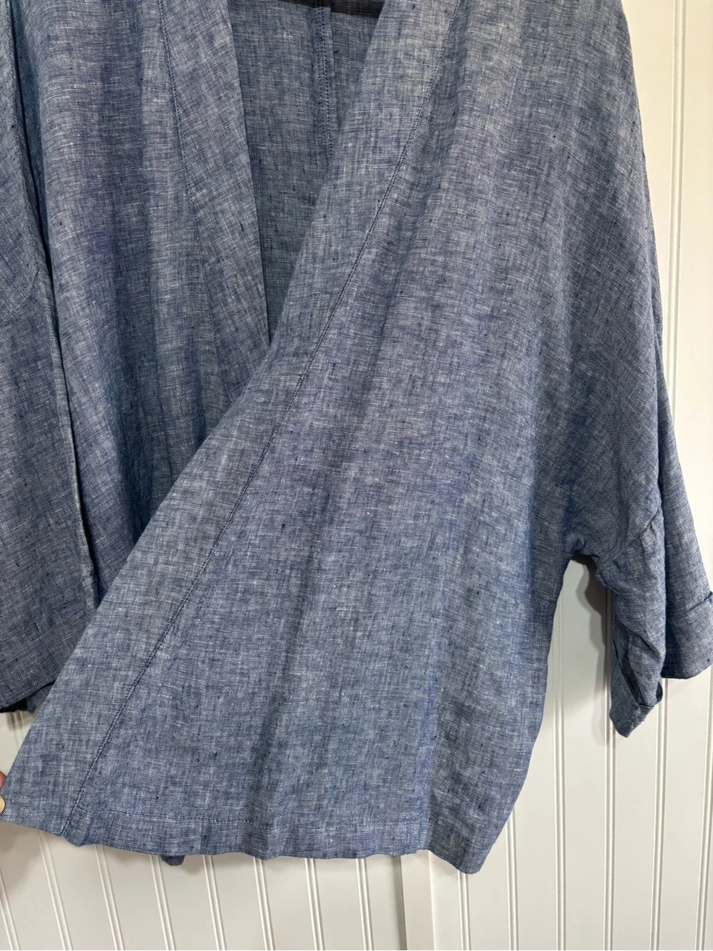 Andrea Jovine Linen Open Front Kimono Cardigan Blue XL Boho Coastal - Picture 5 of 10